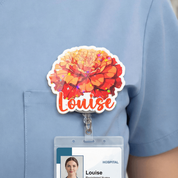 Personalized Birth Flower Acrylic Badge Reel with Name Appreciation Nurse Week Valentine's Day Gift for Doctor Nurse Medical Staff