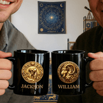Personalized The Golden Twelve Zodiac Signs Black Ceramic Mug with Name Father's Day Birthday for Him Dad Boyfriend