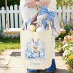 Personalized Floral Easter Eggs Cute Bow Bunny Reusable Easter Basket with Name and Bunny Ears Happy Easter Gift for Kids