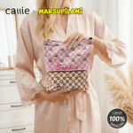 Personalized Cartoon Cute Marsupilami Corduroy Checkerboard Makeup Bag with Name Travel Birthday Gift for Women | Callie × Marsupilami®