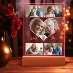 Gepersonaliseerde Hartvormige LED Nachtlamp met 5 tot 9 Foto’s en Naam met Houten Voet Woondecoratie Valentijnsdag of Jubileumcadeau voor Koppels
