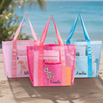 Personalized Birth Flower Beach Mesh Tote Bag with Name Summer Beach Travel Essential Birthday Gift for Women Friends