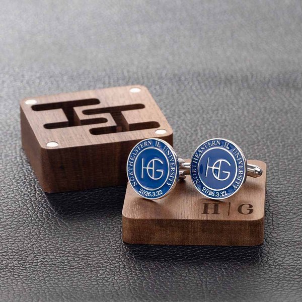 Personalised Multi-colour Monogram Initial A Pair of Cufflinks Engraving Wood Box Wedding Anniversary Gift for Men