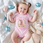 Personlig søt kaninkrans i 100 % bomull Babybody med navn og årstall Påskefest Bursdagsgave til baby