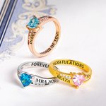 Personlig personlig hjerte fødselsstein High School College Class Ring med gravert tekst Bursdag Graduation Gave til kvinner