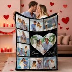 Manta suave personalizada con 5 a 9 fotos corazones y nombres de pareja regalo de San Valentín y aniversario para parejas