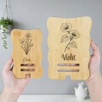 Personalized Birth Flower Bamboo Wooden Phone Stand Ipad Holder with Name Desk Organizer Daily Use Birthday Gift for Women