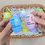 Personalized Cute Bunny Chick Multicolour Plastic Hanging Easter Egg Ornaments with Name Pack of 12 Pcs Home Outside Decor Easter Gift for Kids Family
