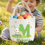 Personalized Cute Easter Bunny Egg Initial Large Capacity Canvas Easter Basket with Name Eggs Hunting Party Easter Gift for Kids