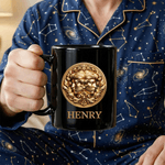 Personalized The Golden Twelve Zodiac Signs Black Ceramic Mug with Name Father's Day Birthday for Him Dad Boyfriend