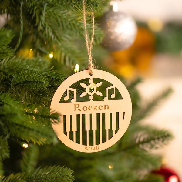 Gepersonaliseerde Piano Snowflake Kerst Houten Ornament Gift Tag met naam en jaar Vakantie partij Gunsten opknoping boom Decor Cadeau voor familie