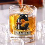 Personalized Graduation Cap Initial 10 oz Whiskey Glass with Name Birthday Graduation Gift for Graduates Whiskey Lovers