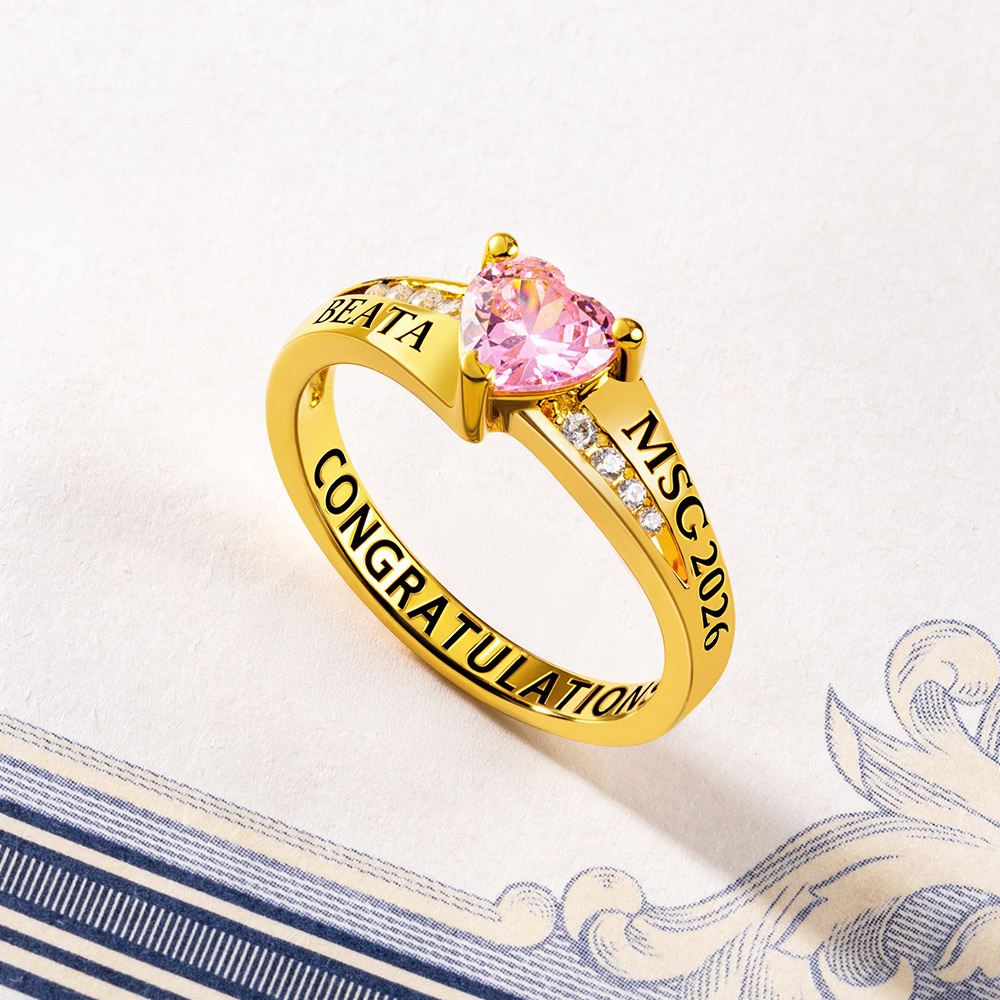 Bague de classe d'école secondaire avec texte gravé Anniversaire Cadeau de fin d'études pour femmes