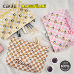 Personalized Cartoon Cute Marsupilami Corduroy Checkerboard Makeup Bag with Name Travel Birthday Gift for Women | Callie × Marsupilami®