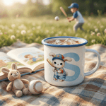 Gepersonaliseerde Cartoon Sport Konijn Initial 12 oz Gekleurde rand emaille mok met naam Pasen Party Gift voor jongens meisjes