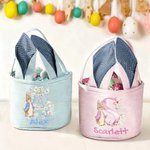 Personalisierter gestreifter Hasenohren Osterkorb mit Peter Hase und Namen Ostereiersuche Ostern Geschenk für Kinder