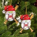 Ornement de Noël personnalisé en forme de chapeau de père Noël avec nom, numéro et année Décoration de l'arbre de Noël pour les amateurs de baseball