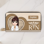 Gepersonaliseerde Vintage Cartoon Verpleegkundige Arts Karakter PU lederen portemonnee met naam en tekst Verjaardag Waardering Gift voor medisch personeel
