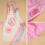 Personalised Wreath Cute Peter Rabbit Name Kid Apron Chef Hat Set with Storage Bag and Front Pocket Baking Easter Children's Day Gift for Kids