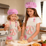 Personalised Wreath Cute Peter Rabbit Name Kid Apron Chef Hat Set with Storage Bag and Front Pocket Baking Easter Children's Day Gift for Kids