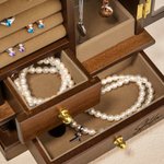 Personalised Multi-Compartment Retro Bookcase Design Wooden Armoire Jewellery Box with Name and Initial Birthday Valentine's Day Wedding Gift for Women