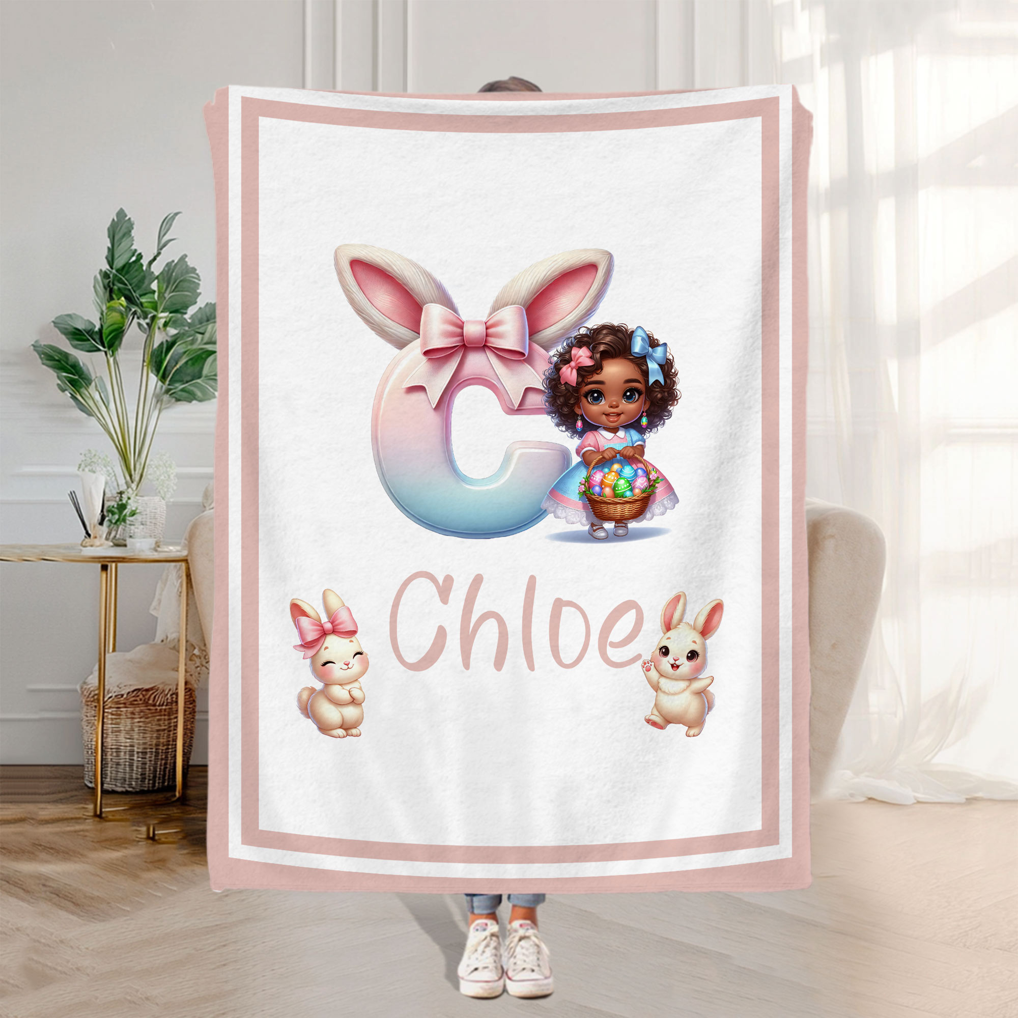 Couverture personnalisée pour fille avec nom Cadeau d'anniversaire de Pâques pour fille