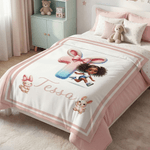 Gepersonaliseerde Cartoon Zwart Meisje Zachte Deken met Naam Home Decor Pasen Verjaardagscadeau voor Meisjes