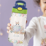 Personalisierte Blume Osterei niedlich Hase Name 12 oz Kind isolierte Wasserflasche mit Griff und Silikon Stroh Ostern Geburtstag Geschenk für Jungen Mädchen