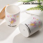 Callie Moment Personalized Pink Bow Pencil Teacher Flower Pot with Wooden Base and Name Teacher's Day Appreciation Gift for Teacher