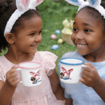 Personalized Cute Black Girl Bunny Ears Bow Initial 12 oz Enamel Mug with Name Easter Gift for Kids Black Girls