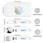 Personalized Cute Bunny Initial Safe Stainless Steel Fork Spoon Knife 3 Pcs Cutlery Set with Name and Case Back to School Birthday Gift for Boys Girls