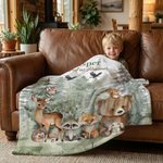 Personalisierte Aquarell-Waldtiere Kuscheldecke mit Namen und Text Wohndecke Geburtstag Geschenk für Kinder