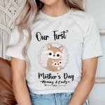Personalised Cute Fox Design 100% Cotton T-shirt and Baby Onesie Matching Outfit Our First Mother's Day Gift for Newborn New Mom
