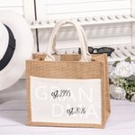 Personalized First Mom Now Grandma Jute Tote Bag with Front Pocket Travel Essentials Birthday Gift for Women