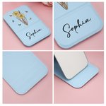 Personalised Birth Flower Butterfly PU Leather Makeup Mirror with Name Foldable Travel Essentials Birthday Anniversary Gift for Women