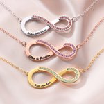 Personalisierte wandelbare Unendlichkeit-Herz-Halskette mit Geburtssteinen eingravierten Namen Valentinstag Geburtstag Jahrestag Geschenk für Damen