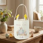 Personalized Happy Easter Cute Bunny Easter Egg Bunny Ears Basket with Name Egg Hunting Party Easter Gift for Boys Girls