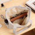 Personalized Cartoon Golfer Character Birth Flower Corduroy Tote Bag with Name Travel Essential Birthday Gift for Women Golf Lovers