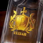 Personalized Golden Badge Pattern Initial Whiskey Decanter with Name Birthday Father's Day Retirement Gift for Grandpa Bartender