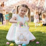 Personalized Happy Easter Cute Bunny Easter Egg Bunny Ears Basket with Name Egg Hunting Party Easter Gift for Boys Girls