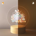 Personalized Easter Bunny Flower Acrylic LED Night Light with Name and Wooden Base Home Decor Easter Gift for Kids