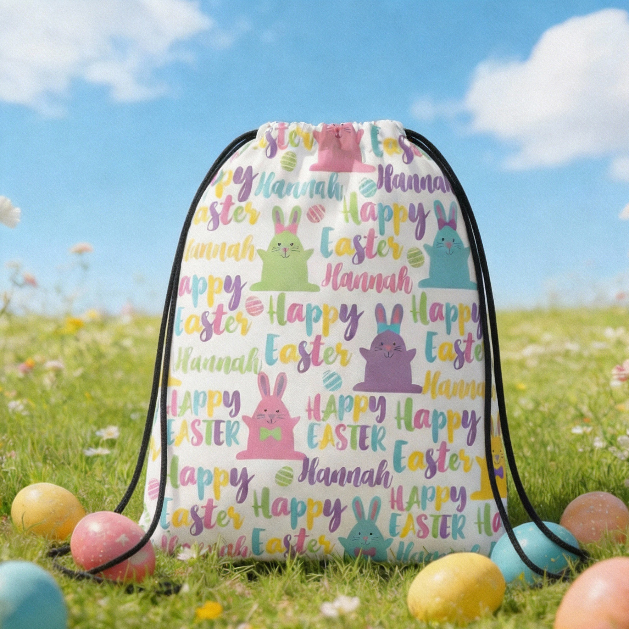 Sac à cordon avec nom de lapin de Pâques personnalisé Cadeau de fête de Pâques pour les étudiants et les enfants