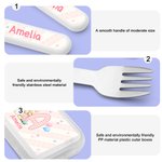 Personalized Cute Bunny Initial Safe Stainless Steel Fork Spoon Knife 3 Pcs Cutlery Set with Name and Case Back to School Birthday Gift for Boys Girls