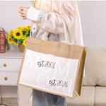 Personalized First Mom Now Grandma Jute Tote Bag with Front Pocket Travel Essentials Birthday Gift for Women