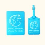 Personalized Multicolour World Map PU Leather Passport Cover Luggage Tag Set with Name Travel Vacation Birthday Gift for Travel Enthusiast