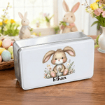 Conejito de Pascua personalizado Lata de galletas de metal con nombre Regalo de Pascua para niños Familia Amigos
