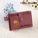 Callie Moment Personalized Birth Flower PU Leather Portable Wallet with Name and Card Holder Wedding Birthday Anniversary Gift for Women Girls