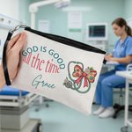 Personalized God is Good All the Time Makeup Bag with Name and Wrist Strap Travel Essentials Birthday Gift for Nurse