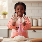 Personliggjør kokkehatt Cartoon Character vanntett langermet forkle med initialnavn og lomme Maleri Baking Essential Bursdagsgave til barn