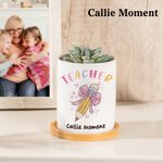 Callie Moment Personalized Pink Bow Pencil Teacher Flower Pot with Wooden Base and Name Teacher's Day Appreciation Gift for Teacher